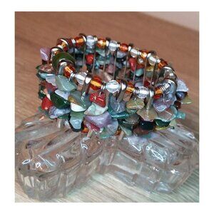 Handcrafted Natural Gemstones Safety Pin Bracelet Colorful Boho Festival 6.5-7